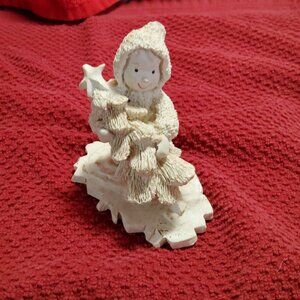 1994 Avery Creations Snow Bunnies Young Child With Christmas Tree Figurine. Soli
